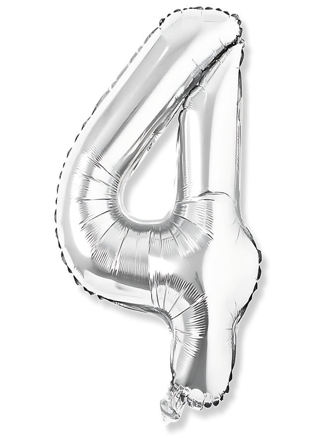 Flyloons 4 number Silver Foil Balloon 16 inch Size Birthday Decoration Items Pack of 1 | 4th Year Balloons | Four - Image 1